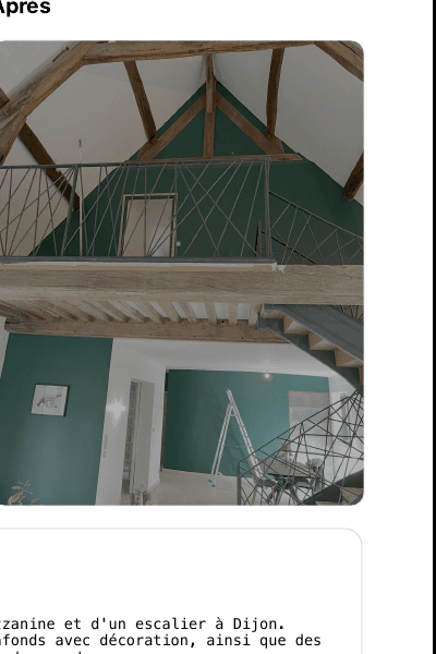 Salon, mezzanine et escalier après